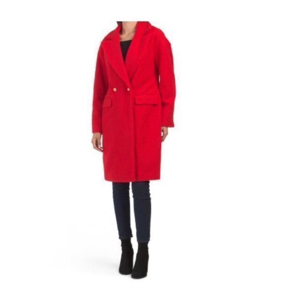 BCBGMAXAZRIA Red Boucle Overcoat Jacket with pockets